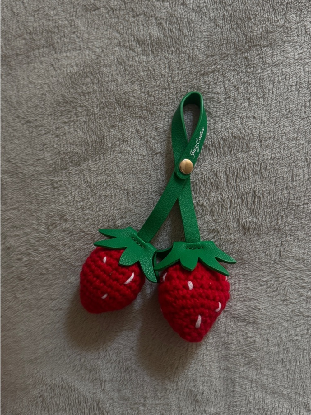 Juicy Couture Red Strawberry Bag Charm with Green Strap